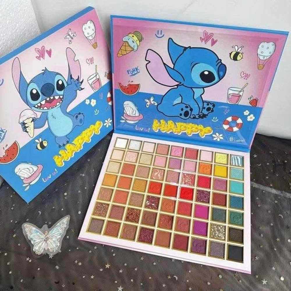 Vibrant Pink and Blue Eyeshadow Palette with Cartoon Character